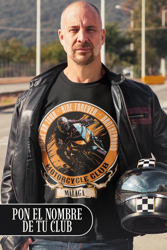 Camiseta de motero personalizada para los amigos que salen en grupo y que quieren tener una camiseta con el nombre del club de moteros