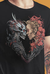 Camiseta de calavera con un precioso y creativo diseño cyberpunk. Para los fans de las camisetas de calaveras y los que buscan una camiseta cyberpunk.