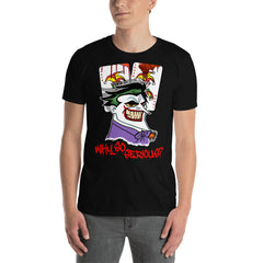 Comic geek t-shirt with the evil joker. Cool t-shirt urban clothing.
