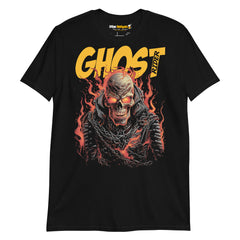 Espectacular camiseta de motero Ghost Rider, inspirada en el personaje de comic el motorista fantasma. Ideal para los que buscan camisetas de moteros o qué regalar a motero