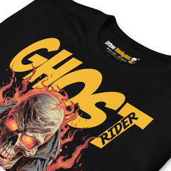 Espectacular camiseta de motero Ghost Rider, inspirada en el personaje de comic el motorista fantasma. Ideal para los que buscan camisetas de moteros o qué regalar a motero