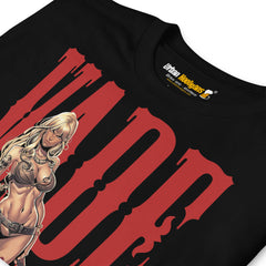 Preciosa camiseta con vikinga con la frase Vade retro. Perfecta para los que buscan camisetas de vikingos, camisetas heavies, camisetas de comics