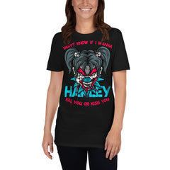 Camiseta de Halloween villana de comic Harley unisex para frikis de los comics de villanos
