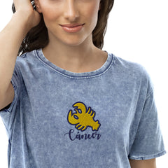 Cancer sign embroidered denim t-shirt for unisex gift