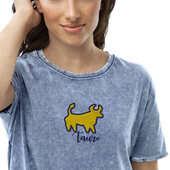 Taurus t-shirts for gift embroidery zodiac sign. Unisex denim t-shirt
