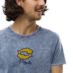 Camisetas de piscis para regalo bordado signo zodiaco. Unisex camiseta vaquera