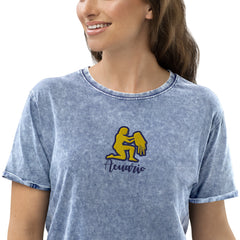 Aquarius sign embroidered denim t-shirt for unisex gift
